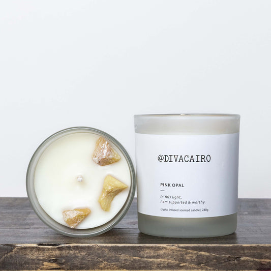 Pink Opal Crystal Candle